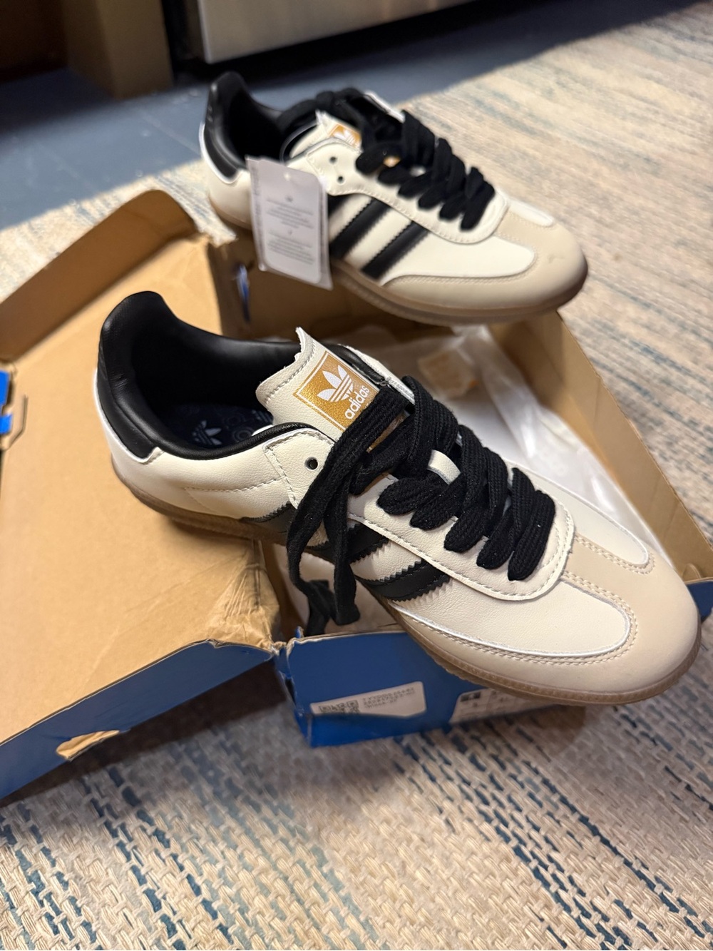 adidas Cream and Black Retro Trainer Sneakers